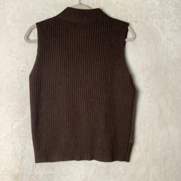 Vtg Designer Originals Women Small Brown Sleeveless Zip Up Vest 100% Suede Front - Picture 2 of 7